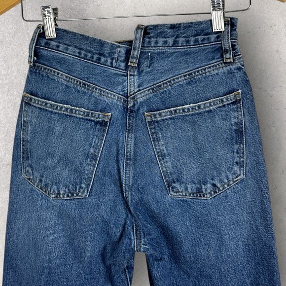 AGOLDE Criss Cross Straight Leg Organic Jeans Button Fly Womens Sz 22 Blue Denim - Picture 10 of 15